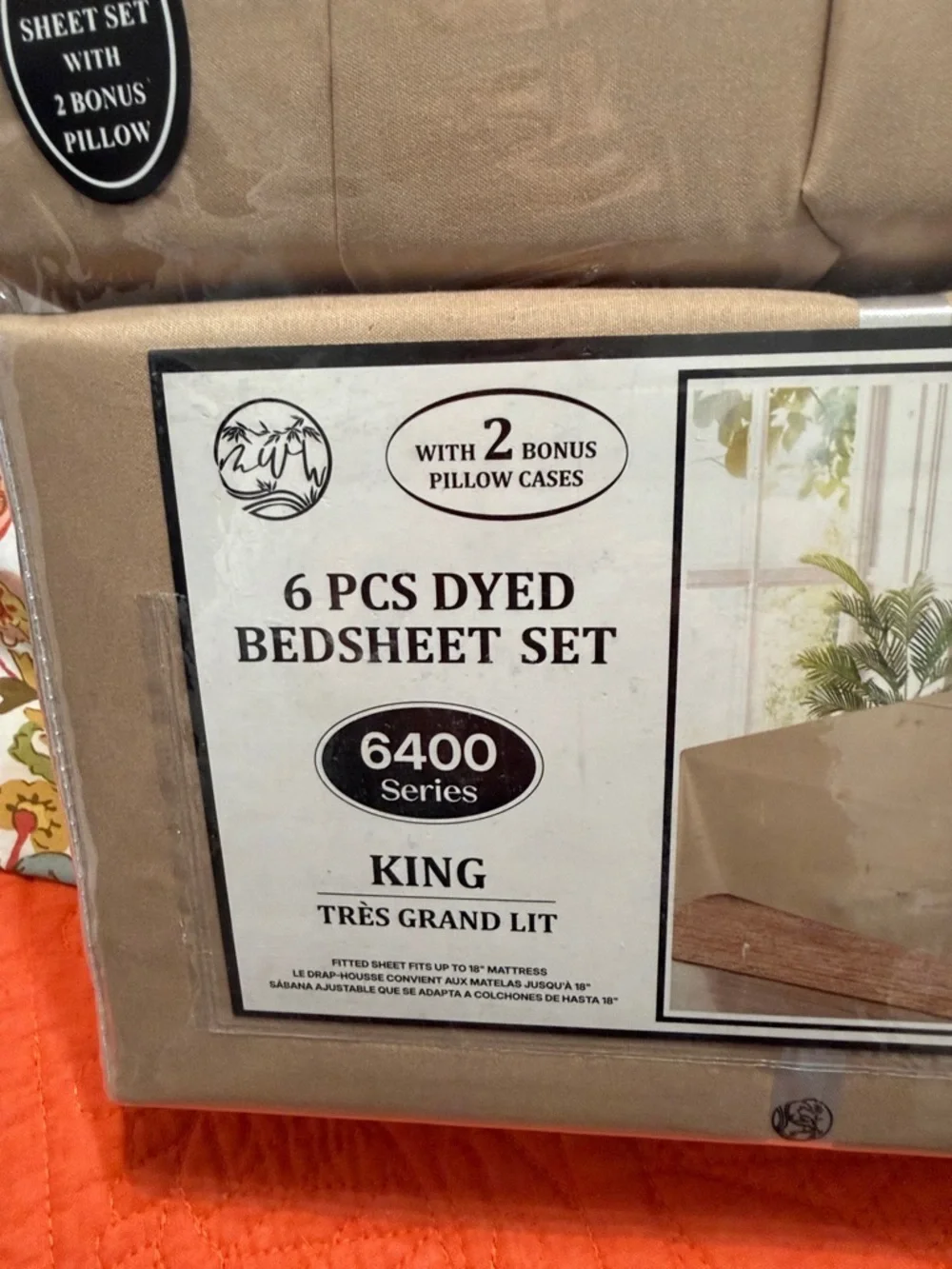 6 PCS Dyed King Bedsheet Set - Taupe